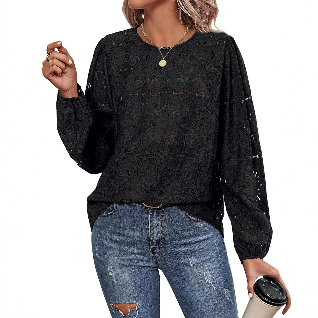 Ladies Elegant Blouse with Embossed Floral Pattern and Wide Sleeves Lune London