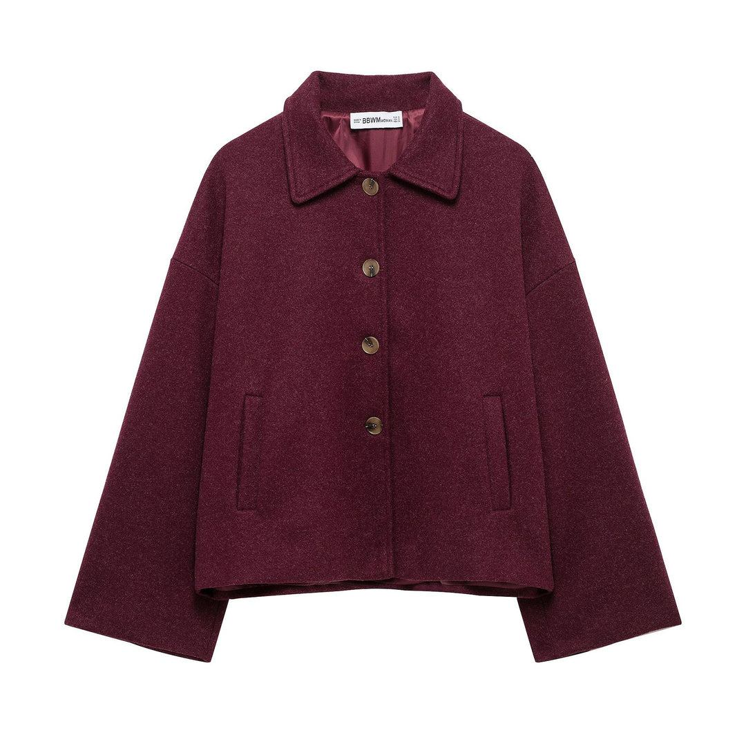 Women's short coat made of wool blend with oversized silhouette and concealed button placket Amarae