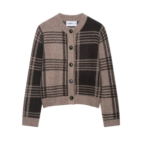 Plaid Knit Jacket for Women with Button Details Amarae