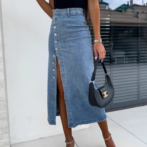 Denim skirt for women with side button closure Amarae