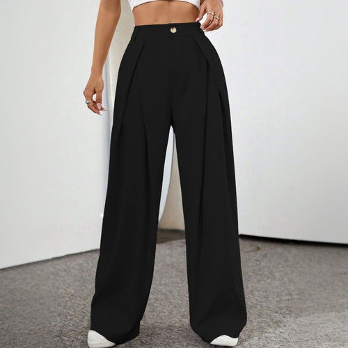 Pantalons palazzo taille haute généreux pour femmes avec élégants plis et bouton visible Chic & Stil