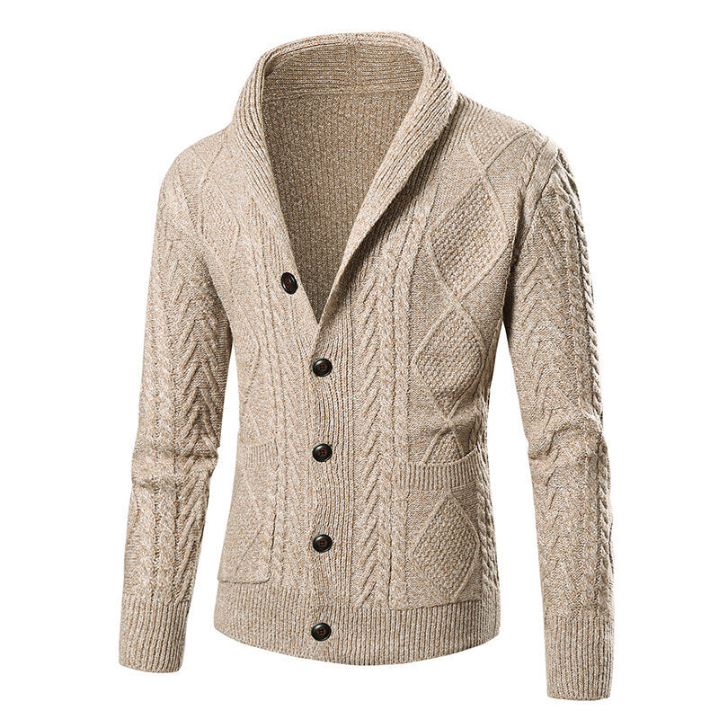 Men's knit jacket with an elegant cable pattern and button placket Lune London