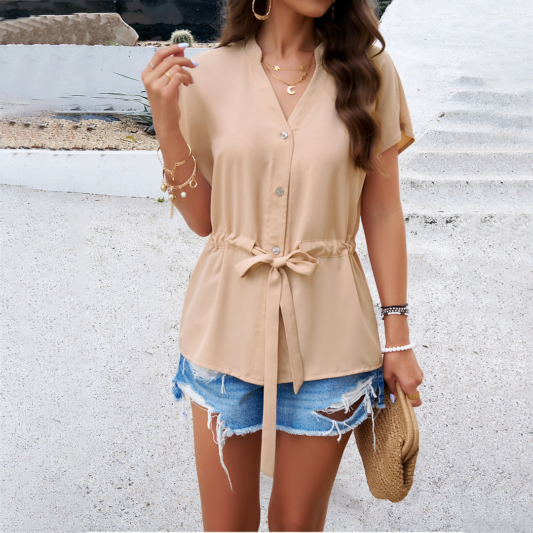 Casual women's shirt with drawstring and elegant button details Lune London