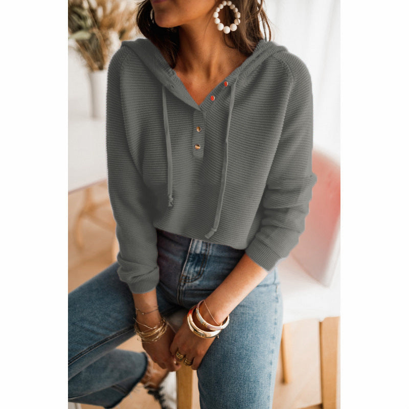 Women's short sleeve hoodie with modern button details and an elastic hem Lune London