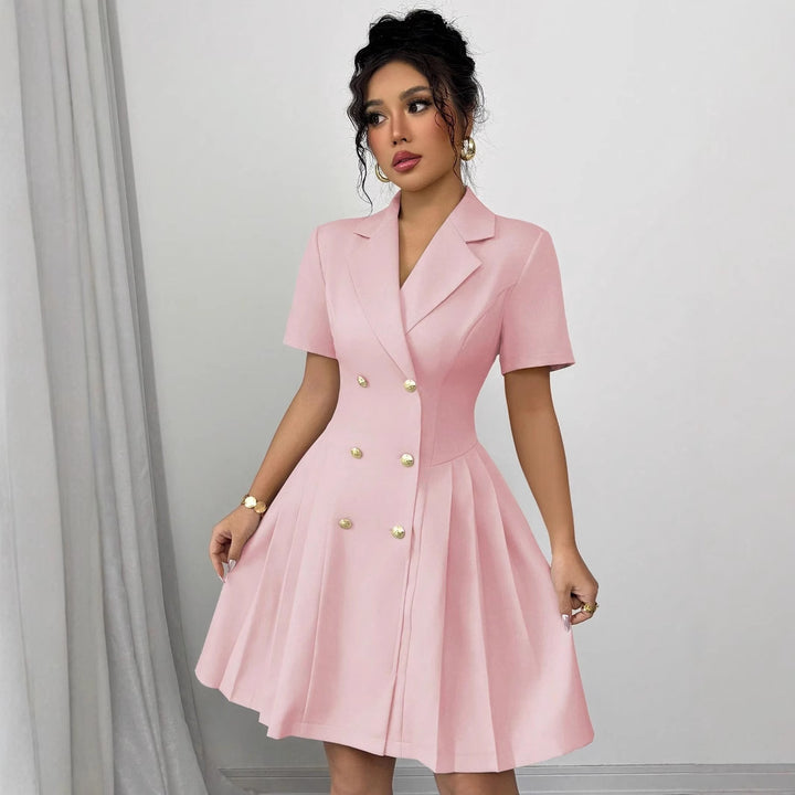 Lune London Elegant Pleated Double-Breasted Dress for Women