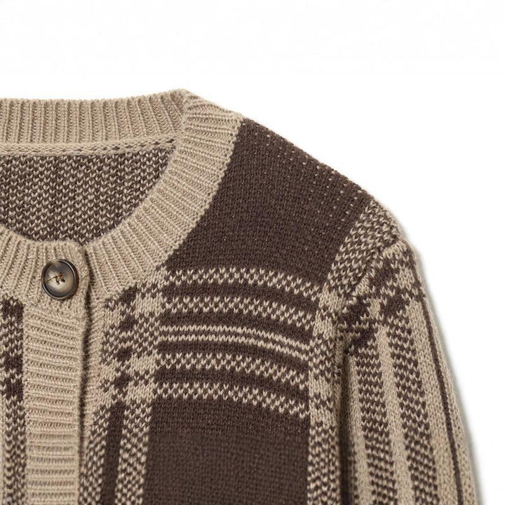 Ladies comfortable checked knit cardigan Lune London