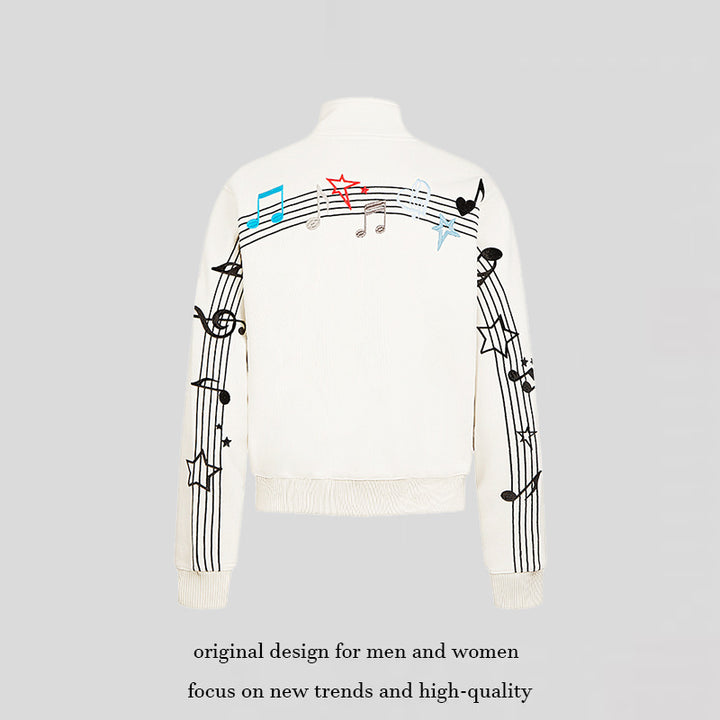 Women’s cropped stand-up collar sweat jacket with note and star embroidery Amarae