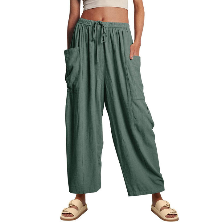 Summer wide and comfortable pants for women with elastic waistband and practical pockets Lune London