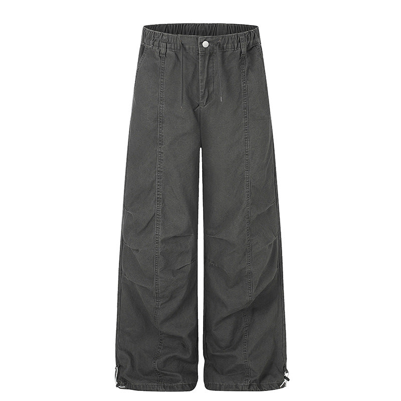 Women's Wide Canvas Cargo Palazzo Pants with Elastic Comfort Waistband and Adjustable Hem