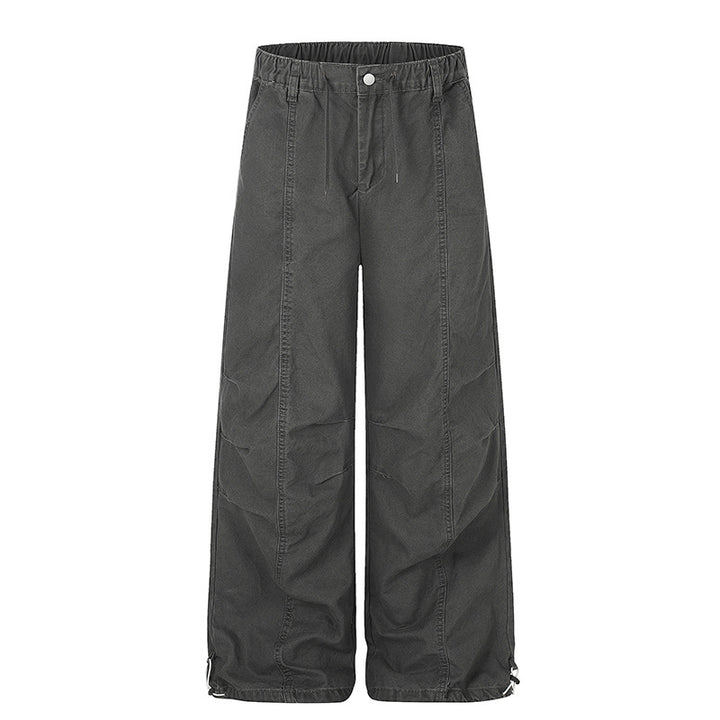 Women's Wide Canvas Cargo Palazzo Pants with Elastic Comfort Waistband and Adjustable Hem