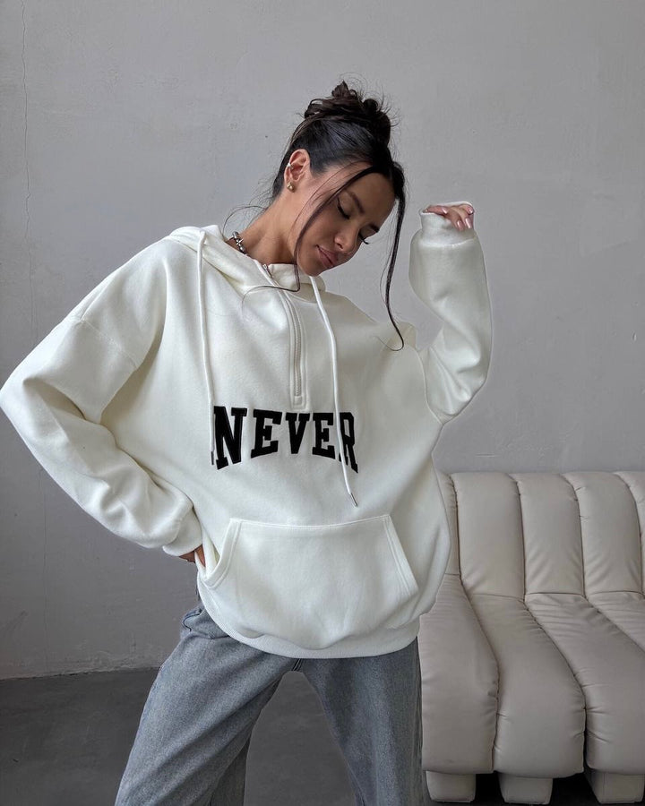 Ladies oversized hoodie with zip and statement print Lune London