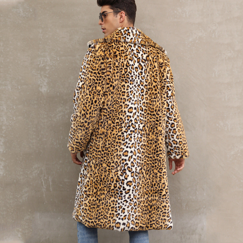 Luxurious faux fur coat for men with a striking leopard print Lune London