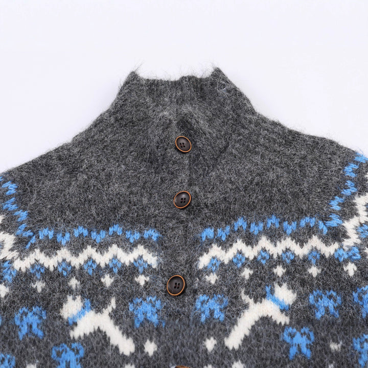 Women's knit cardigan with Norwegian pattern and high roll neck Amarae