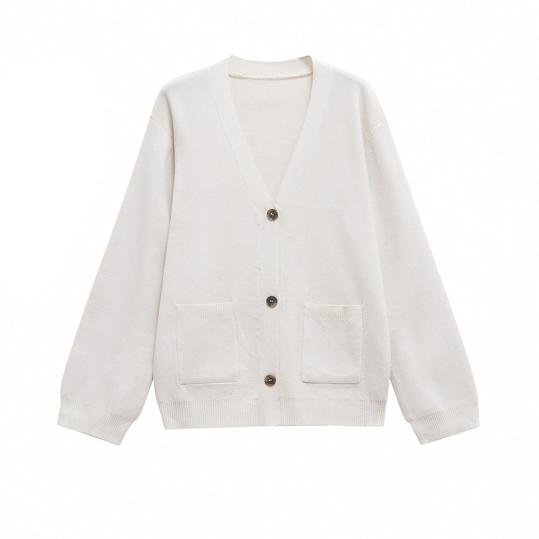 Women's Oversized Knit Cardigan with V-Neck and Patch Pockets Amarae