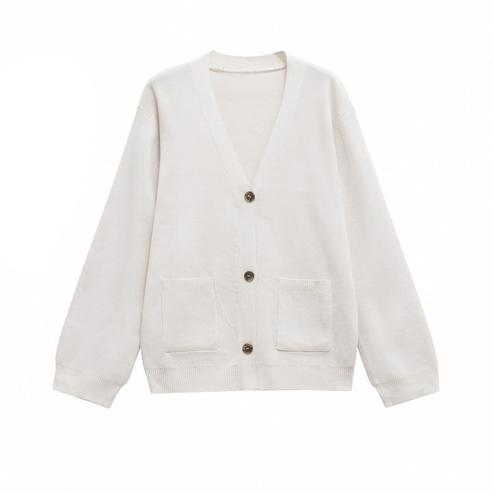 Women's Oversized Knit Cardigan with V-Neck and Patch Pockets Amarae