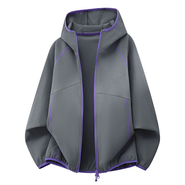 Women's hooded jacket made of breathable waffle knit with oversized cut and zipper