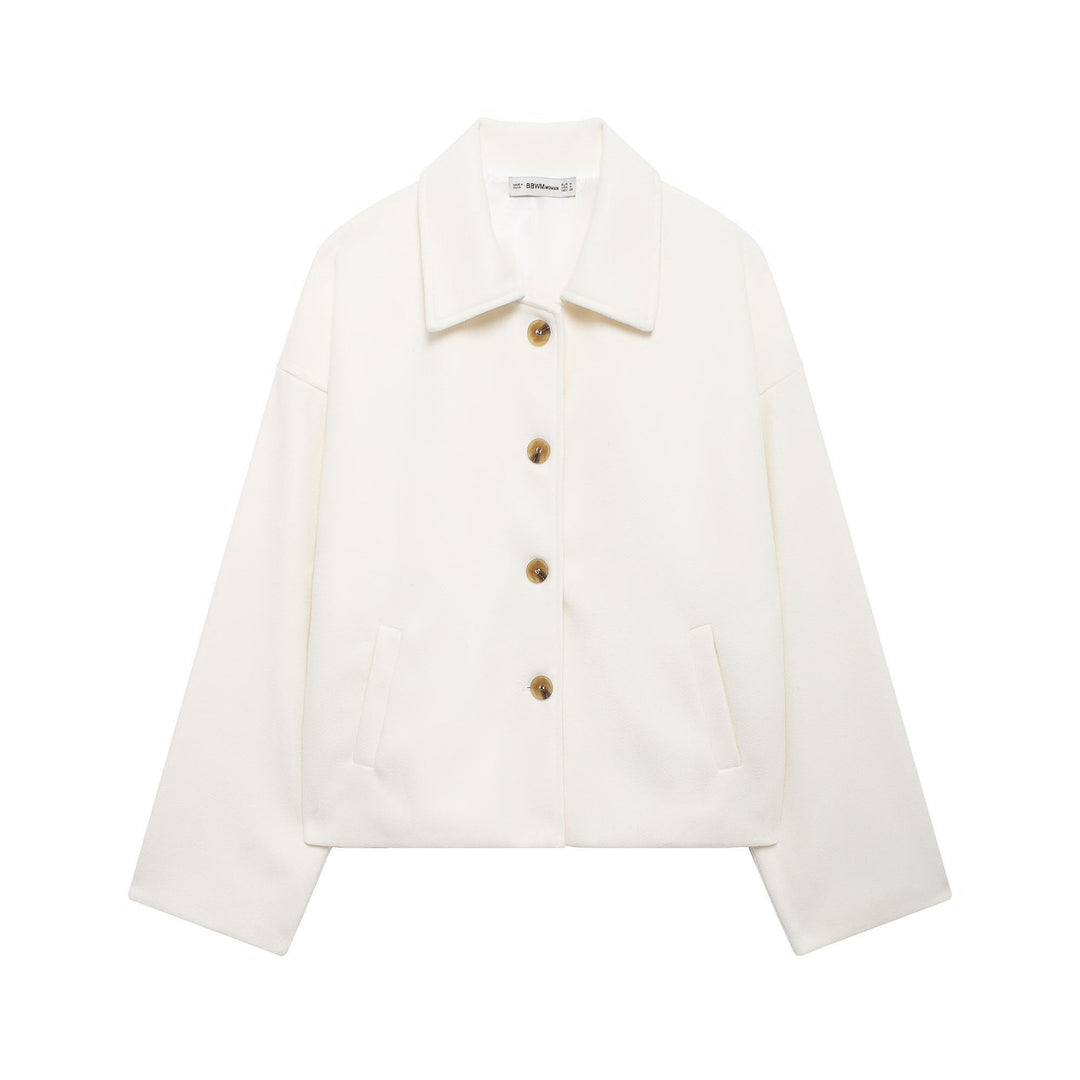 Women's short coat made of wool blend with oversized silhouette and concealed button placket Amarae