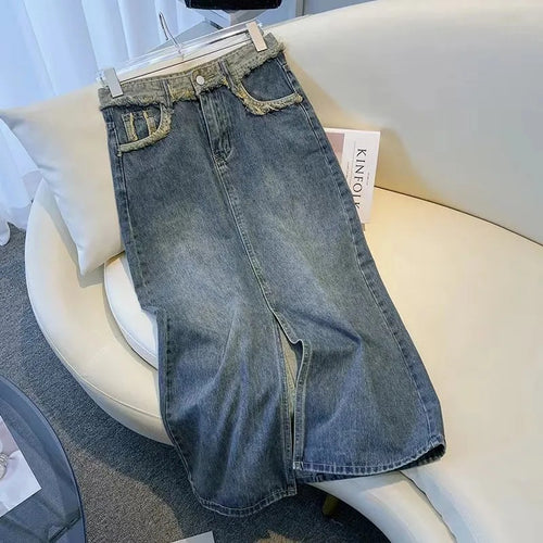 Jupe midi en denim stylée pour femmes avec fente avant Chic & Stil