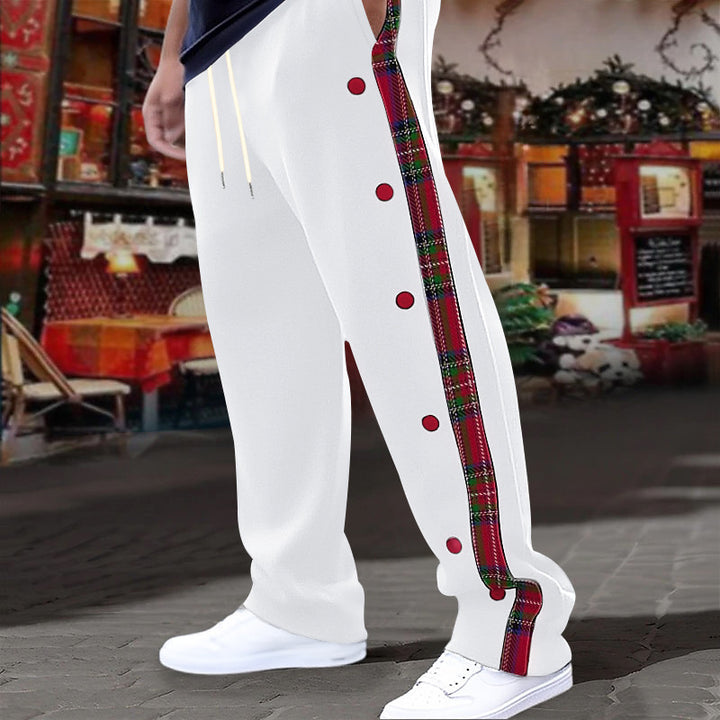 Comfortable men's jogger pants with side plaid pattern and functional snap buttons Lune London