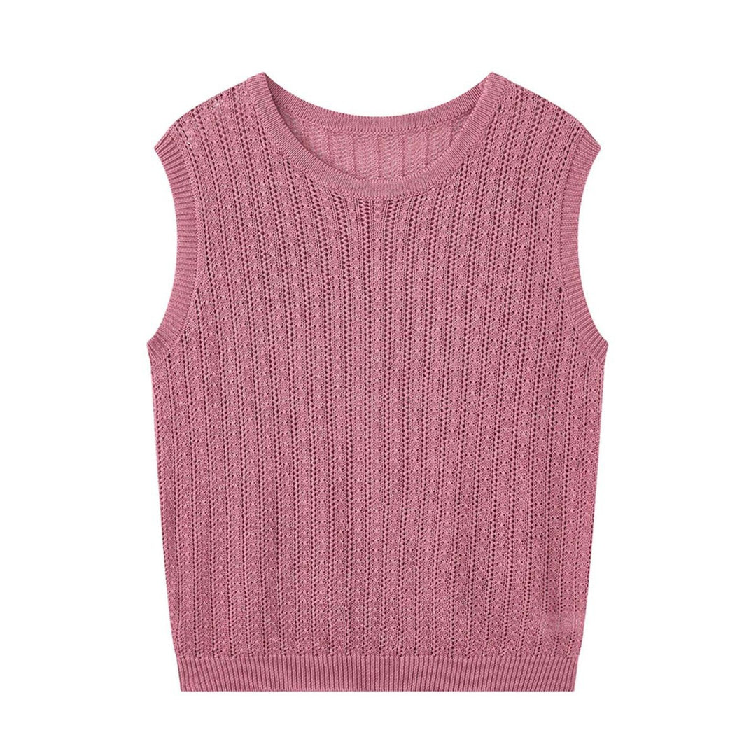 Ladies Sleeveless Fine Knit Top with Textured Stitch Look Amarae