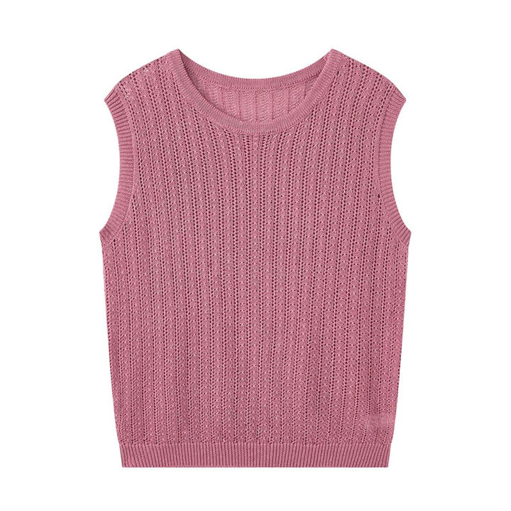 Ladies Sleeveless Fine Knit Top with Textured Stitch Look Amarae