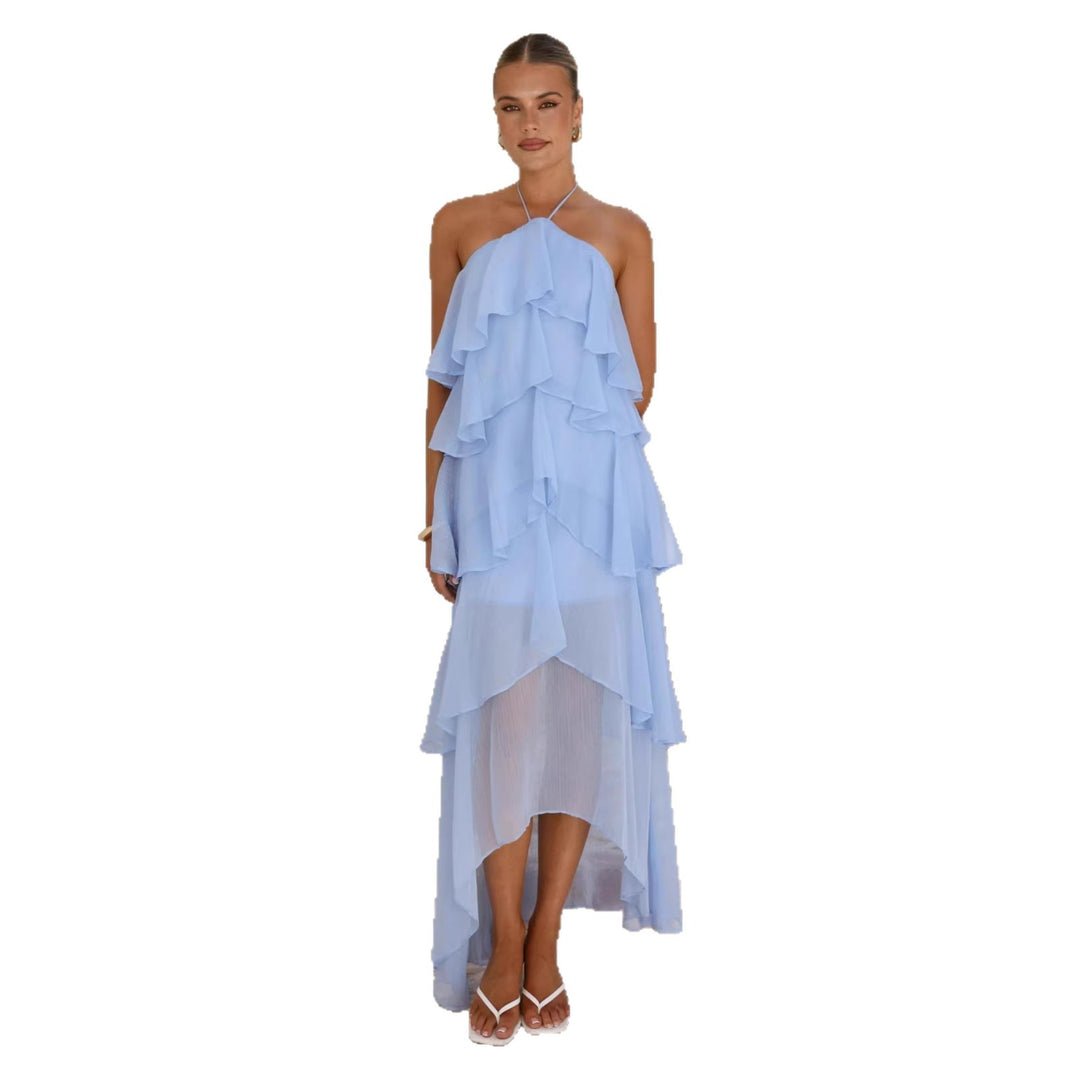 Chic & Stil Women's maxi dress with elegant overlay and floral ruffles