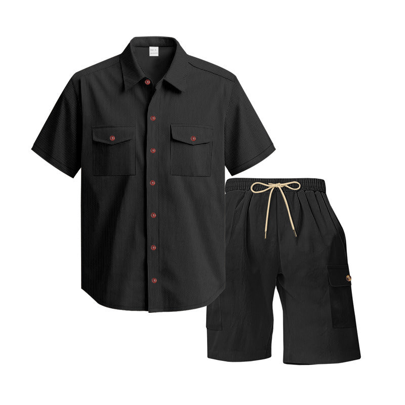 Casual men's short sleeve shirt with chic cargo shorts set