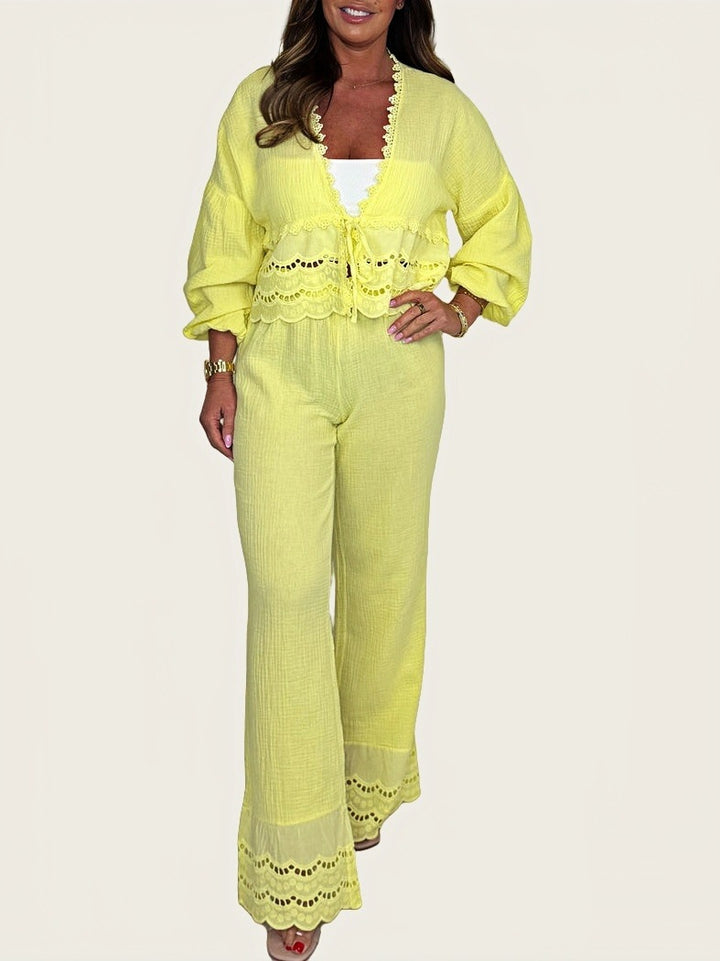 Women Two-Piece Set with Crochet Accents and Chic Loose Fit