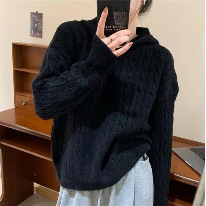 Cozy knitted hoodie with cable knit pattern for women Lune London