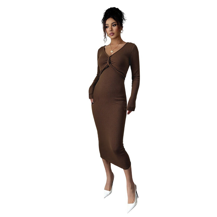 Robe midi en jersey ajustée pour femmes avec détail torsadé et manches longues Chic & Stil