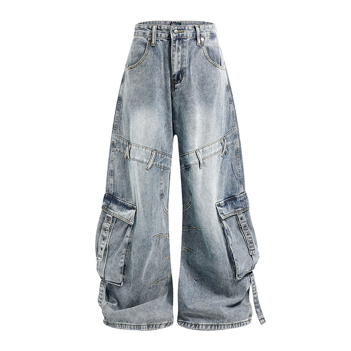 Women Wide Denim Cargo Culotte Pants with High Waist and Multifunctional Pockets Amarae