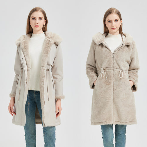 Elegant and warm women's parka with removable faux fur collar and practical lace details Amarae