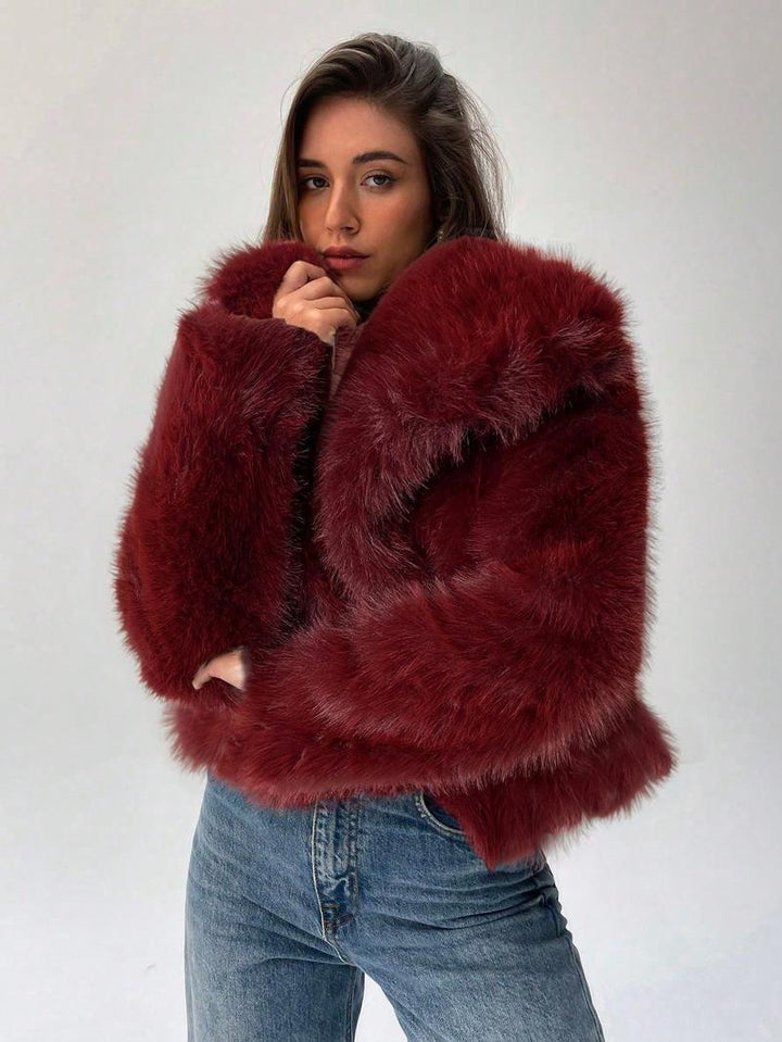 Women Cropped Faux Fur Jacket with Puffy Sleeves Lune London