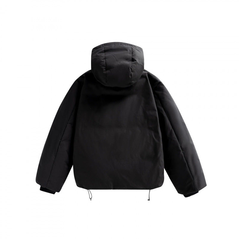 Unisex Short Padded Hooded Transition Jacket in Boxy Cut with High Stand Collar Amarae
