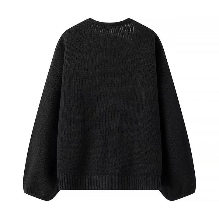Women's Oversized Knit Cardigan with V-Neck and Sequin Bows Amarae