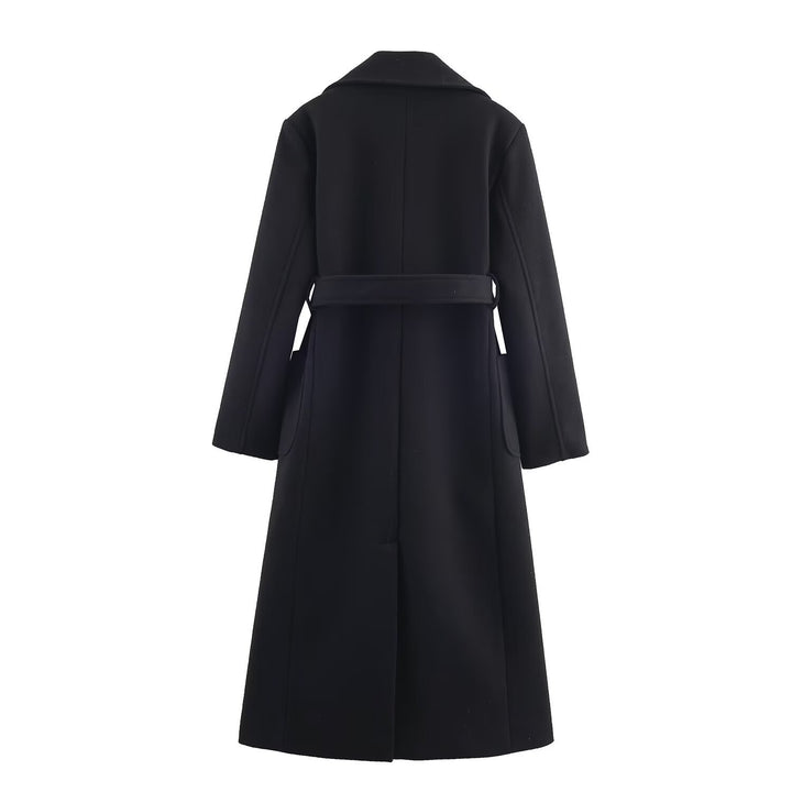 Women's wrap coat made of wool blend with belt at the waist and large patch pockets Amarae