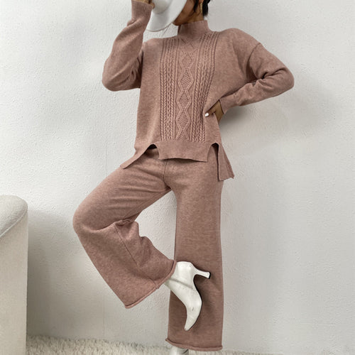 Elegant women's knit set with high collar and colorful pattern Amarae