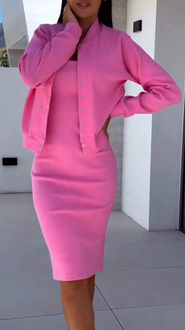 Sporty outfit for women with casual jacket and Lune London dress