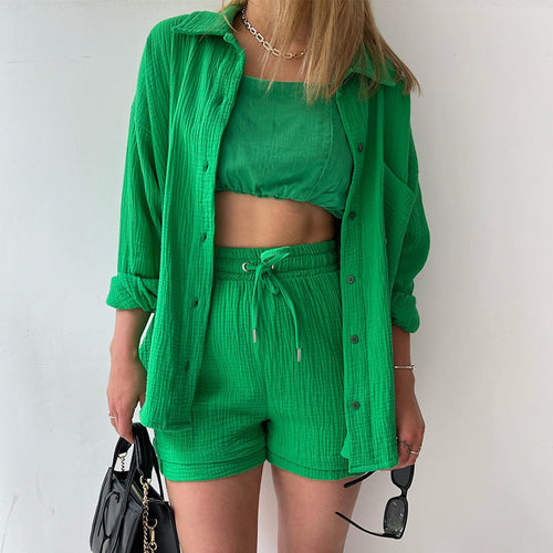 Casual set for women with short sleeves in breathable material with elastic waist Amarae