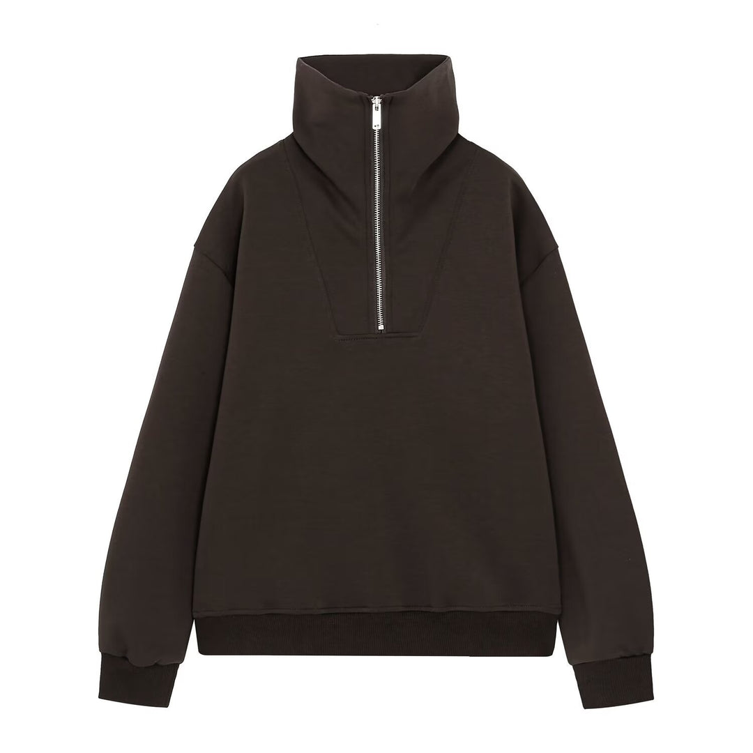 Women's oversized sweatshirt with high stand-up collar and half zip Amarae
