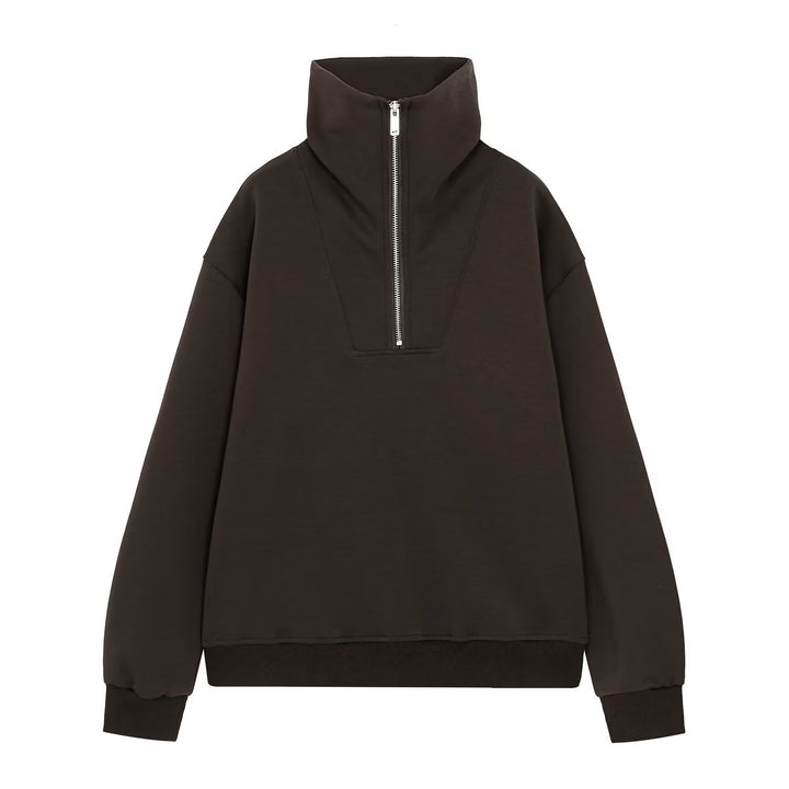 Women's oversized sweatshirt with high stand-up collar and half zip Amarae