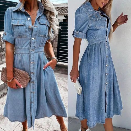 Amarae Denim Button-Up Shirt Dress for Women