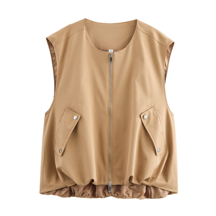 Ladies quilted vest with practical pockets and elastic waist Lune London