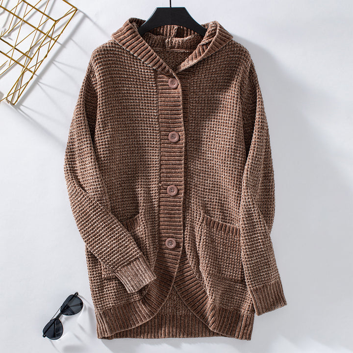 Casual knitted coat for women with hood Lune London