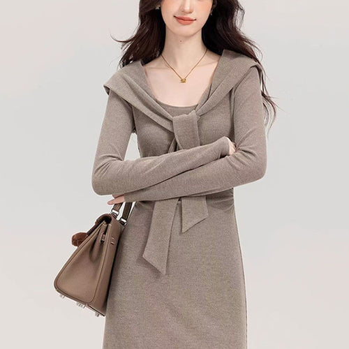 Women's fitted dress with stylish drawstring and elegant V-neck