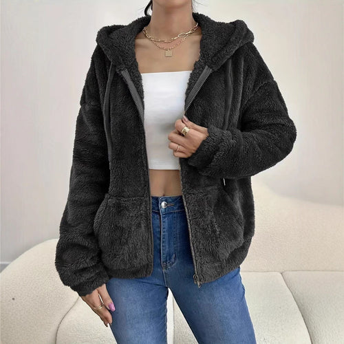 Ladies Cozy Fleece Jacket with Hood and Side Pockets Amarae