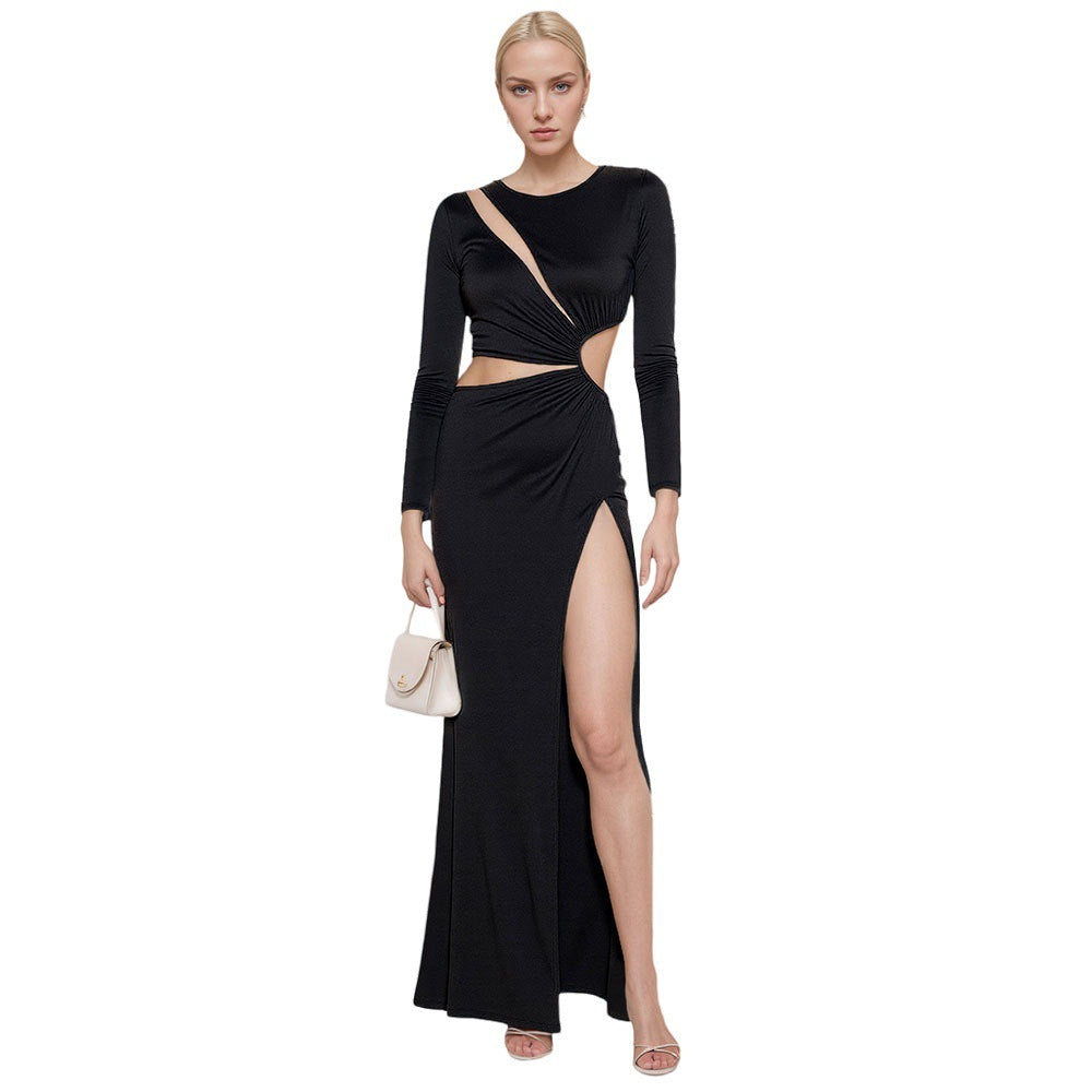 Robe maxi élégante pour femmes avec décolleté sculpté, accents ajustés et fente haute Chic & Stil
