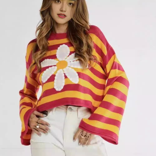 Casual cropped sweater for women with floral pattern Amarae