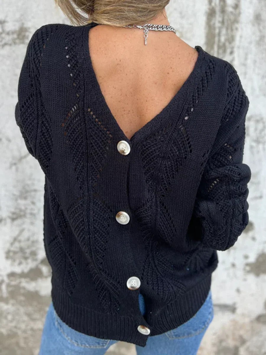 Knitted jacket for women with V-neck and decorative buttons Lune London