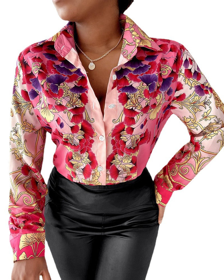 Women's blouse with elegant print, trendy collar and fitted cut Lune London